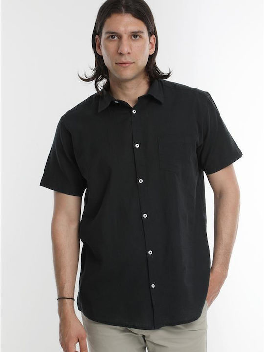 Double Men's Shirt Short-sleeved Linen Black