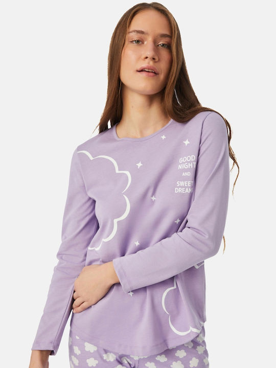 Minerva Winter Damen Pyjama-Set Baumwolle Lavender