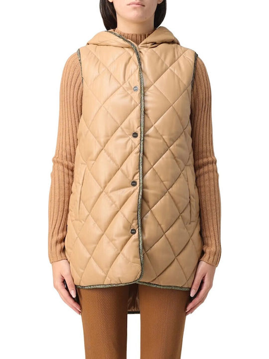 Women's Short Puffer Jacket for Winter Beige
