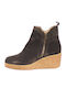 Leather Women's Ankle Boots Platform Brown