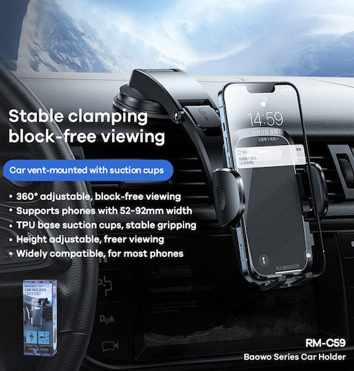 Remax Suport Auto Pentru Telefon Mobil 4.7" - 6.8" Cu Cârlige Reglabile Negru