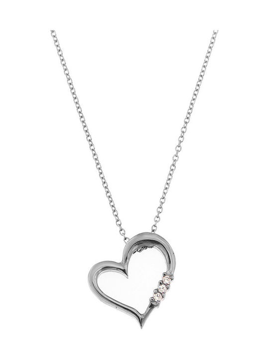 Halskette mit Design Herz aus Weißgold 14K mit Zirkon
