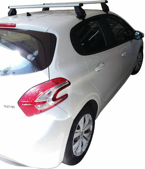 Menabo Aluminum Car Roof Bars for Peugeot 208 5D Set with Roof Rack Legs and Lock Silver M.P208.13