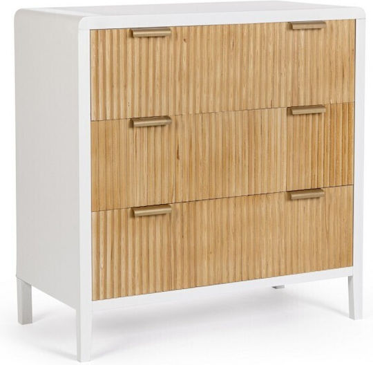 Charley Wooden Chest of Drawers with 3 Drawers White / Natural 80x40x82cm
