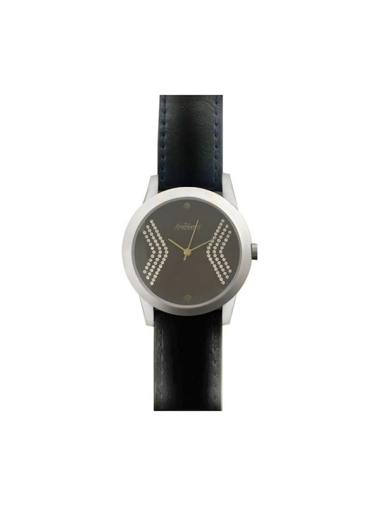 Arabians Watch Battery with Black Leather Strap