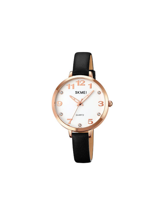 Skmei Watch with Leather Strap Black/Rose Gold