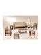 Living Room Furniture Set 3-Seater & 2-Seater & Armchair & Stool Brown