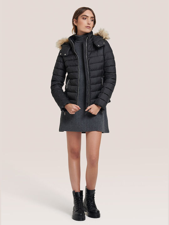 Alcott Women's Short Puffer Jacket for Winter with Hood Black.
