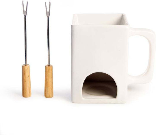 Kikkerland Fondue Pot With Tea Light Made of White Porcelain 5cm