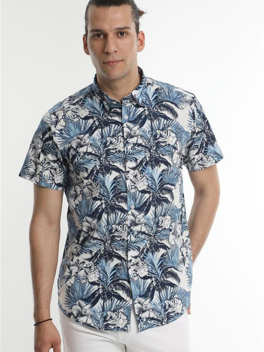 Marcus Short-sleeved Shirt Floral Sky Blue