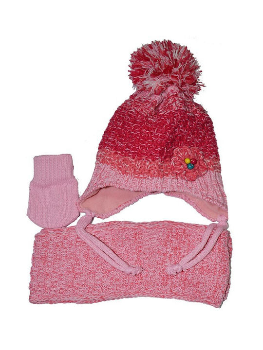 Energiers Kids Beanie Set with Scarf & Gloves Knitted Pink