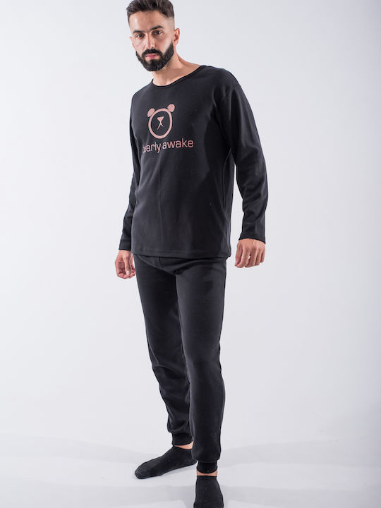 Cherry Underwear Men's Winter Pajamas Set Black.