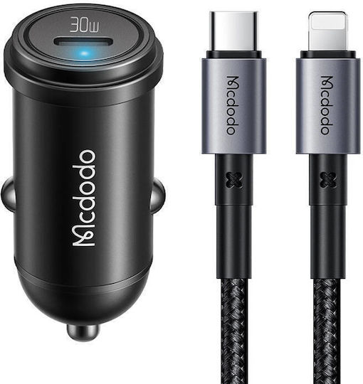 Mcdodo Mcdodo Handy-Autoladegerät 30W 5A mit einer Buchse 1xType-C zusammen mit Lightning Kabel Schwarz Farbe