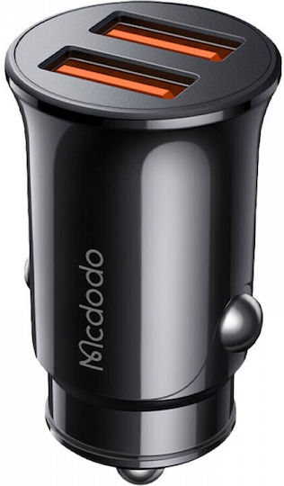 Mcdodo Car Charger 12W 2A with Ports: 2xUSB Black Color