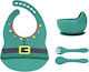 Herokids Feeding Set made of Silicone with Non-Slip Base Green 4pcs