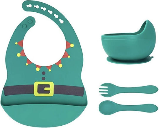 Herokids Feeding Set made of Silicone with Non-Slip Base Green 4pcs