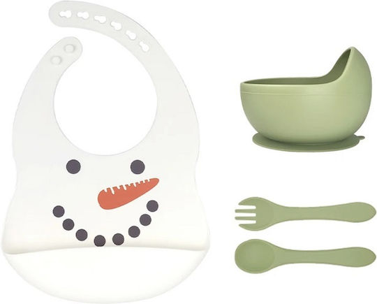 Herokids Feeding Set made of Silicone with Non-Slip Base Green 4pcs
