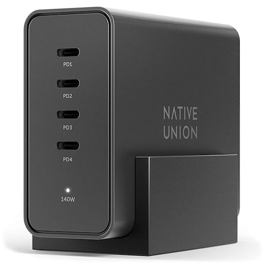 Native Union Зарядно Устройство Без Кабел GaN с 4 USB-C Изходни Порта и Кабел micro USB 140W Power Delivery Черно Fast Desktop