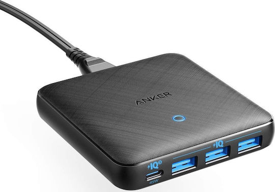 Anker mit 3 USB-A Anschlüssen und USB-C Anschluss 65W Stromlieferung Schwarz (PowerPort Atom)