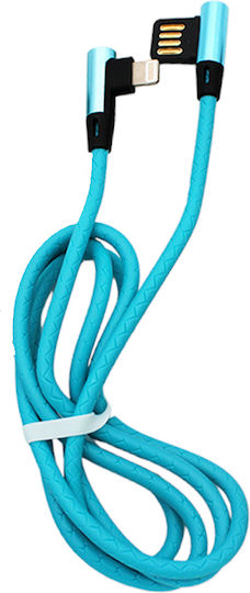 Unghi (90°) / Braided USB-A la Cablu Lightning Turcoaz 1m (TEC283)