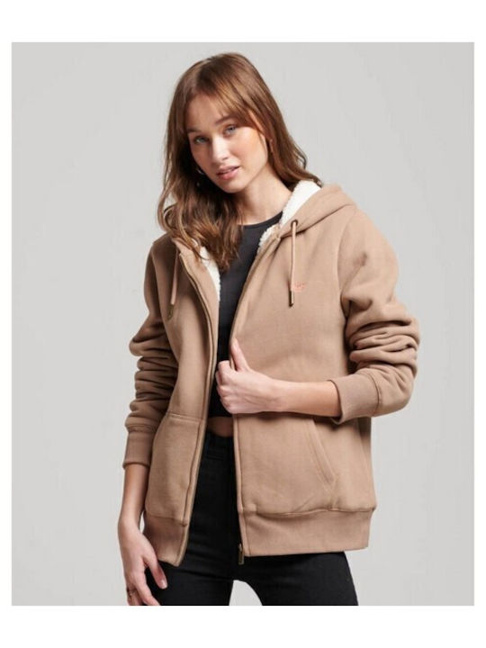 Superdry Γυναικεία Ζακέτα Φούτερ με Κουκούλα Καφέ