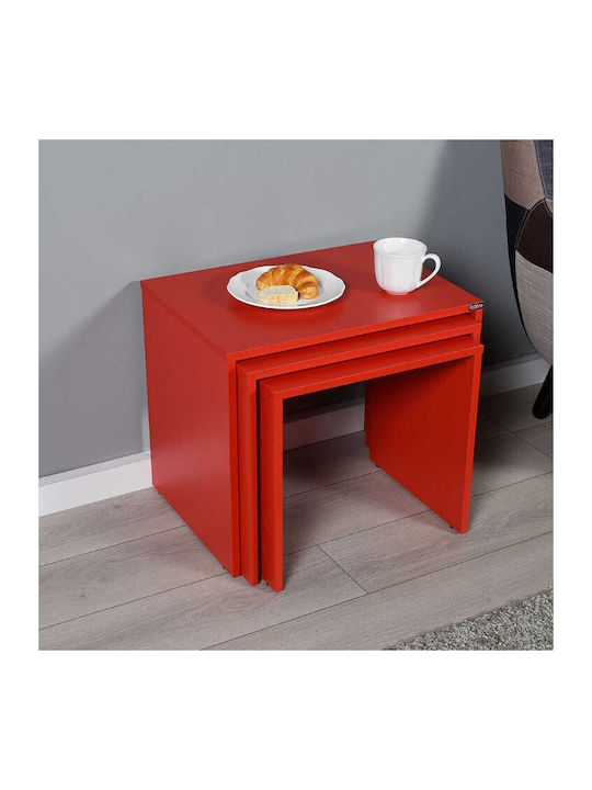 Set Zigon Rectangular Din Lemn Roșu 3 Buc M55xL40xH47cm