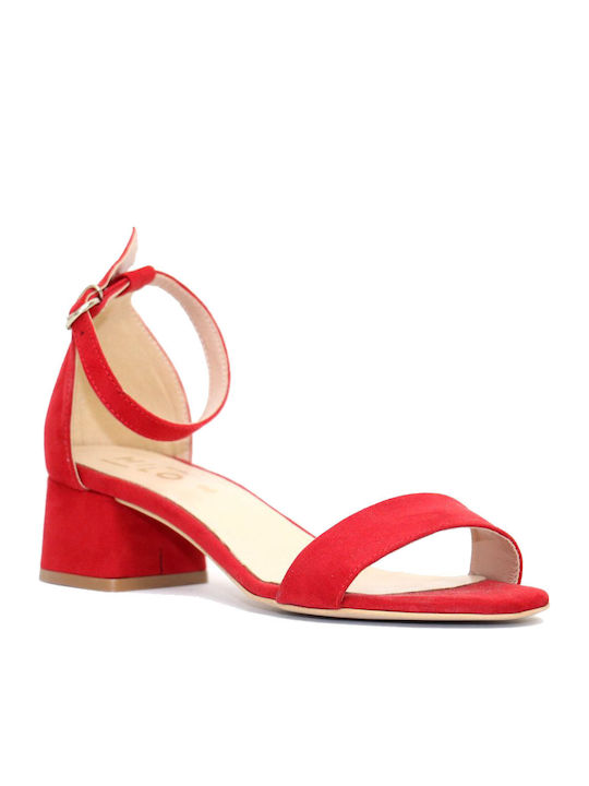 HiLo Wildleder Damen Sandalen mit niedrigem Absatz in Rot Farbe