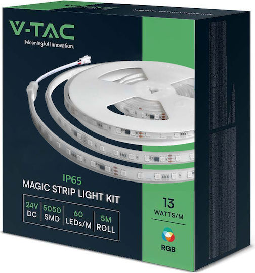 V-TAC Waterproof Smart LED Strip Wi-Fi 24V RGB Light 5m Type SMD5050 with Power Supply, Remote Control & WiFi Controller