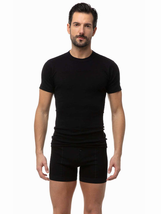 Minerva Men's Short Sleeve Undershirts BLACK 2Pachet