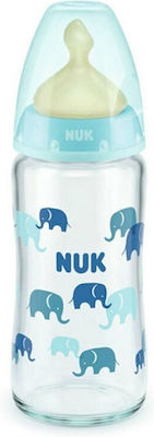 Nuk Glass Bottle First Choice+ Anti-Colic with Rubber Nipple for 0-6 months Light blue Elephants 240ml 1pcs 10.745.122