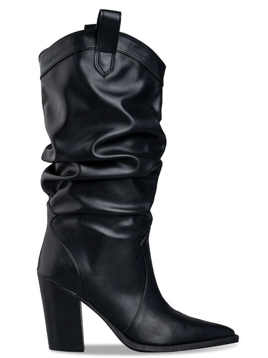 Synthetic Leather Cowboy Boots Black