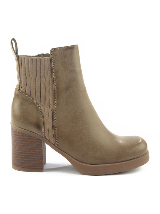 Women's Chelsea Boots with High Heel Beige