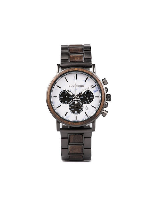 Bobo Bird Watch Chronograph Battery with Brown Wooden Bracelet