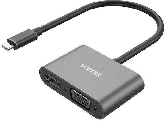 Unitek Μετατροπέας USB-C male σε HDMI / VGA female Γκρι 1τμχ V1168A