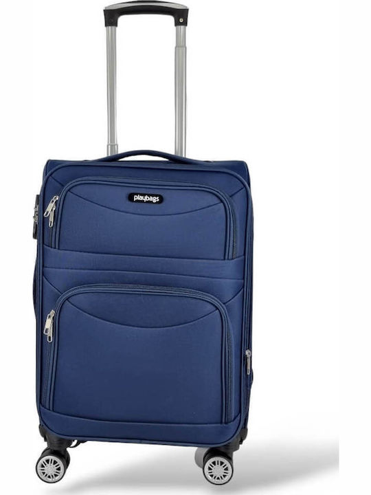 Playbags Cabin Fabric Blue Suitcase With 4 Wheels Height 53cm