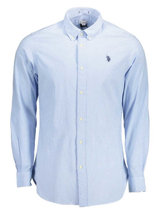 U.S. Polo Assn. Cale Men's Shirt Long Sleeve Striped Light Blue