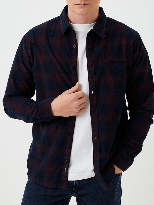 Mexx Men's Shirt Long-sleeved Cotton Checked Bordeux.