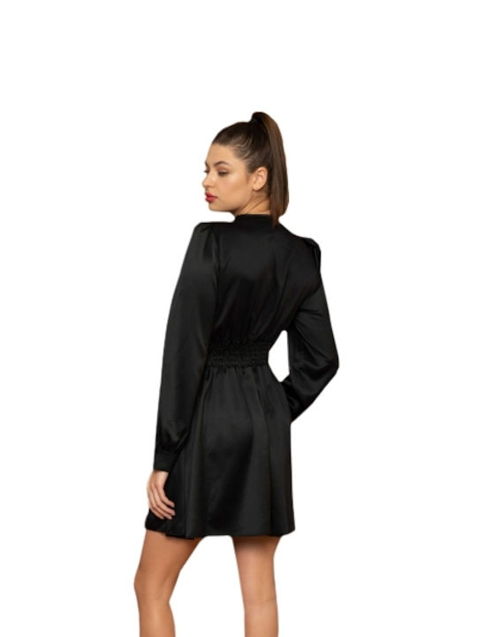 E-shopping Avenue Mini Evening Dress Shirt Dress Satin Black