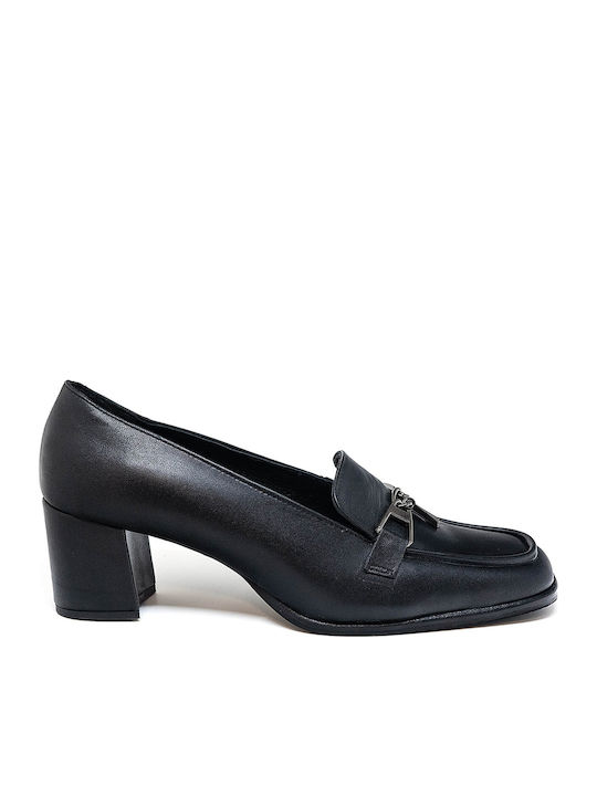Leather Pointed Toe Black Medium Heels