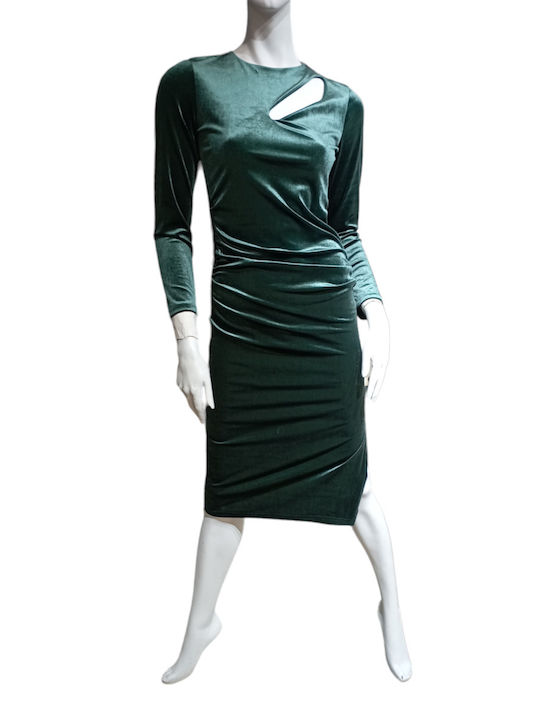 Kalliope Midi Evening Dress Velvet with Slit Green