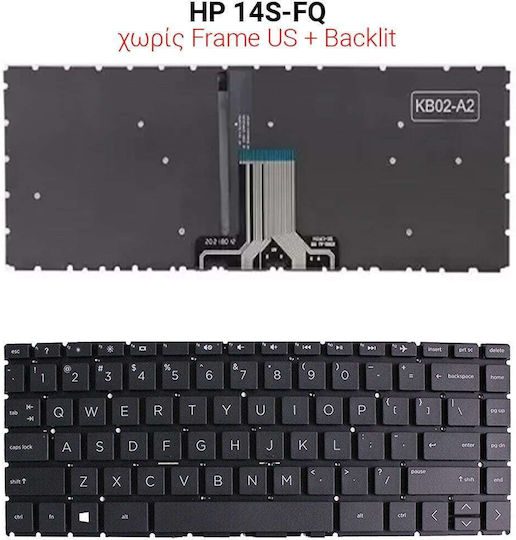 HP Πληκτρολόγιο Laptop για 14S-FQ χωρίς Πλαίσιο και Διάταξη Αγγλικά (US) σε Μαύρο χρώμα K694