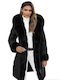 Women's Black Coat with Fur Details