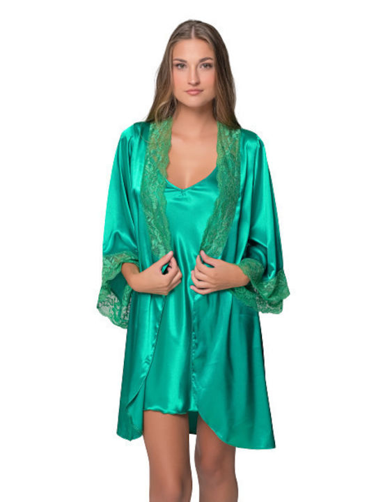 Milena by Paris Winter Women's Pyjama Set Satin Green