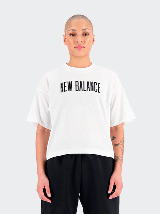 New Balance Relentless Γυναικείο Αθλητικό Oversized Crop T-shirt Fast Drying Λευκό.