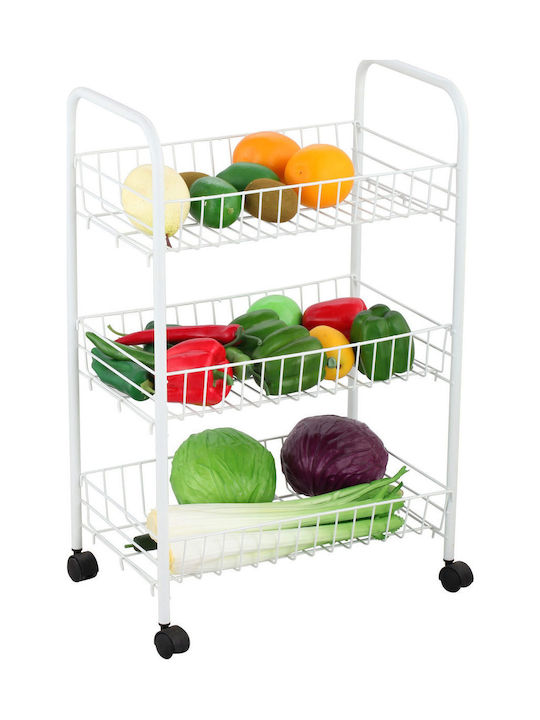 Viosarp Kitchen Trolley Metallic 3 Tiers White 62x38x62cm