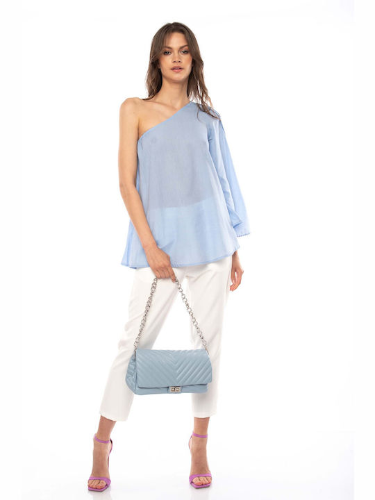 E-shopping Avenue Women's Blouse with One Shoulder Light Blue