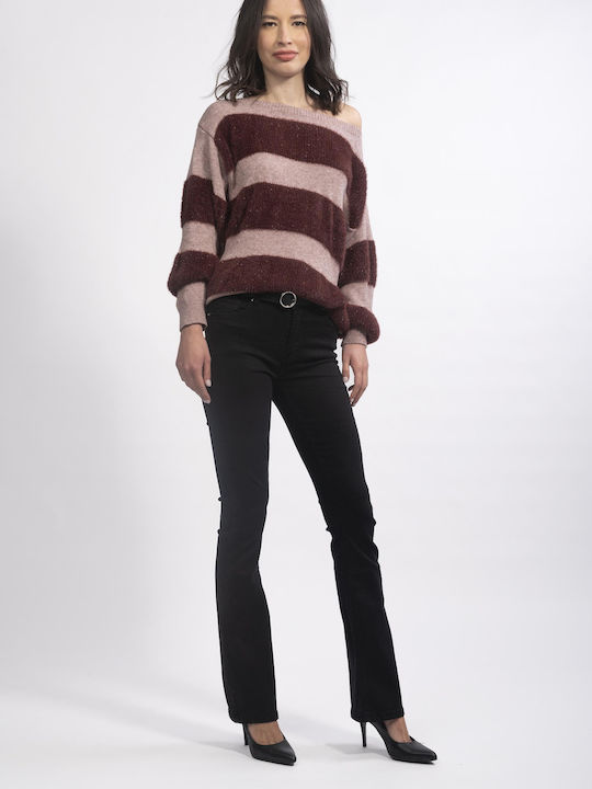 E-shopping Avenue Women's Long Sleeve Sweater Striped DEEP RED 1000000010596