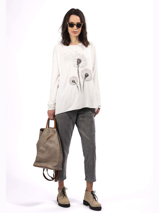 E-shopping Avenue pentru Femei Bluză din Bumbac Mânecă lungă Floral White
