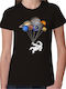 Planet Balloons Women's T-shirt Black Cotton