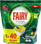 Fairy Fairy Original Κάψουλες Πλυντηρίου Πιάτων Λεμόνι 40 Τεμάχια (+40 Τεμ. Δώρο)